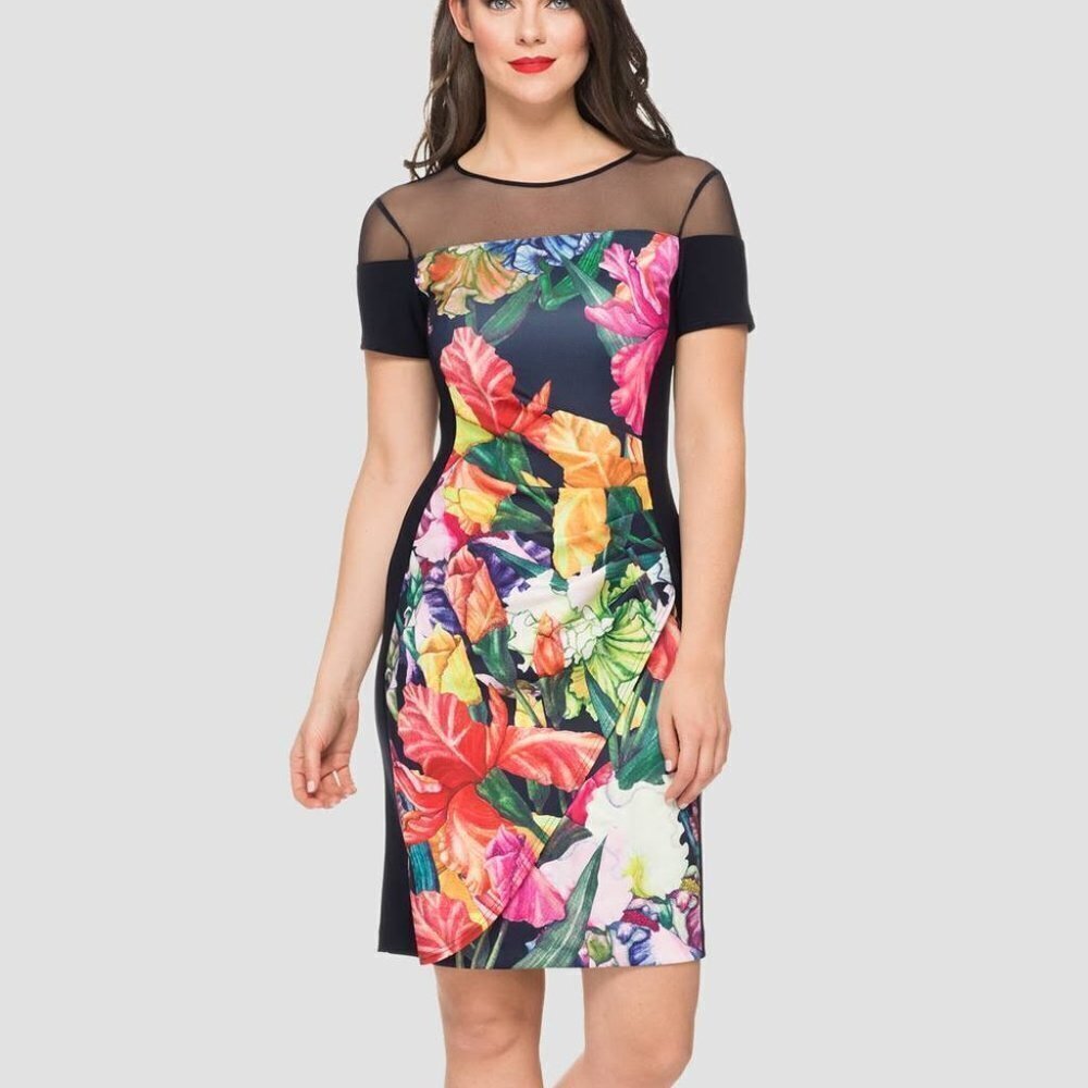 ✅ Joseph‎ Ribkoff Multi/Midnight Blue Dress Style 191719 SIZE 10 WEDDING SHOWER
